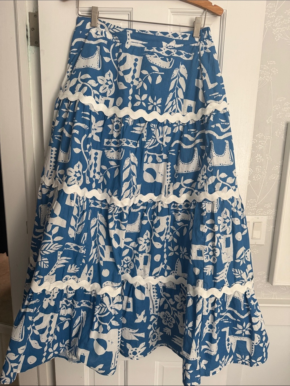 Together Blue and White Tiered Floral Maxi Skirt size M